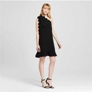 Victoria Beckham X Target black one shoulder dress with  scalloped hem‎ S
